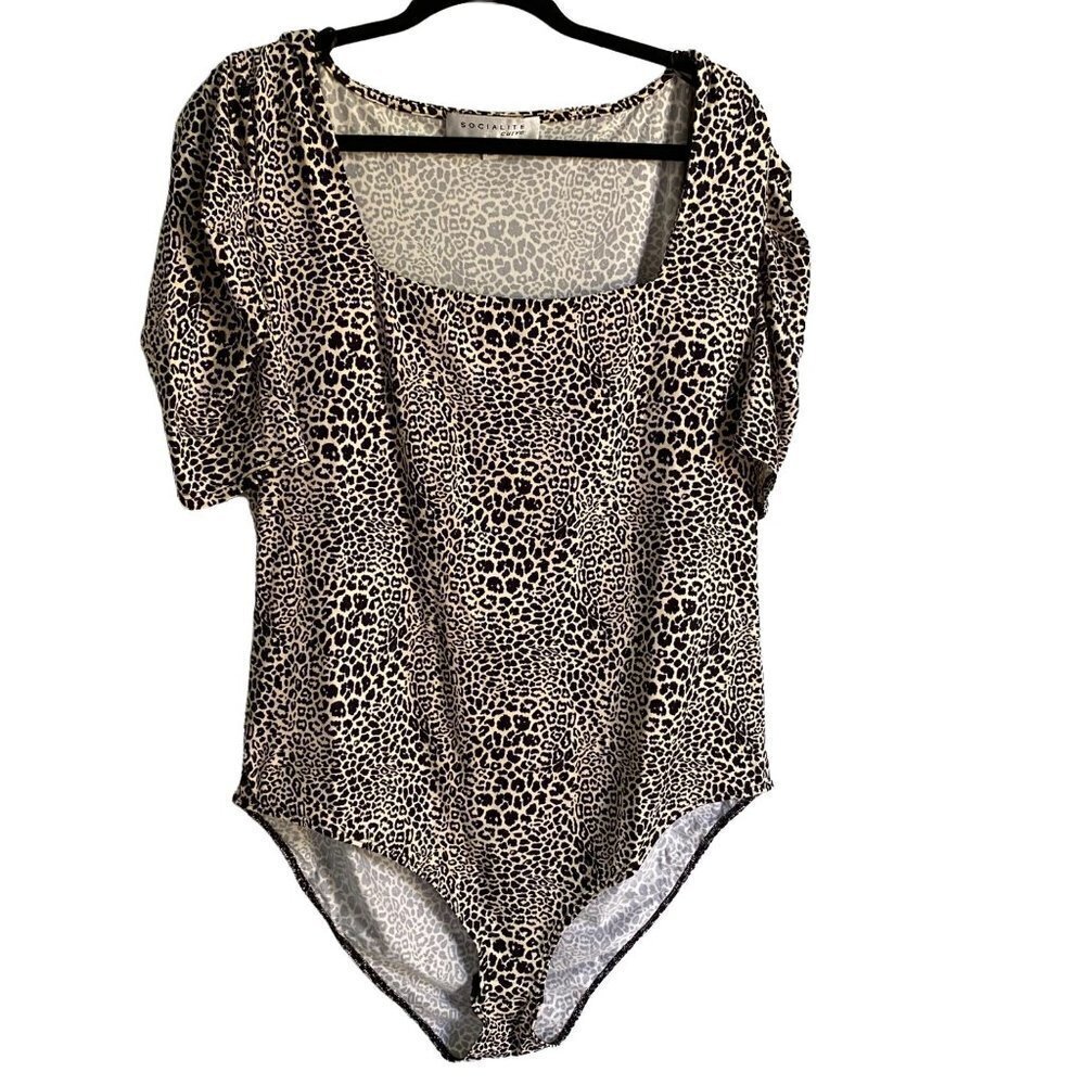 Socialite Curve Square Neck Animal Print Bodysuit 1X NEW